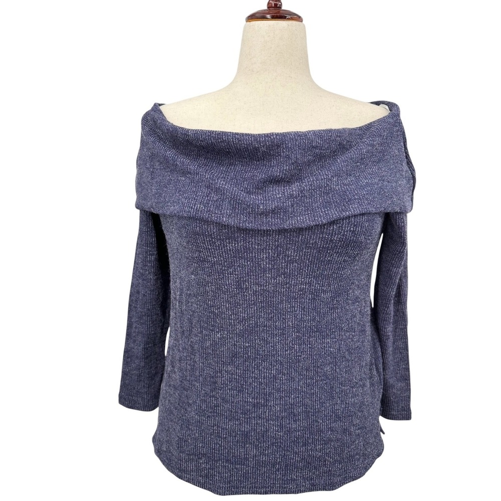 Lane Bryant Off-Shoulder Top Ribbed Knit Navy Heather 3/4 Sleeves Size 10/12 NWT